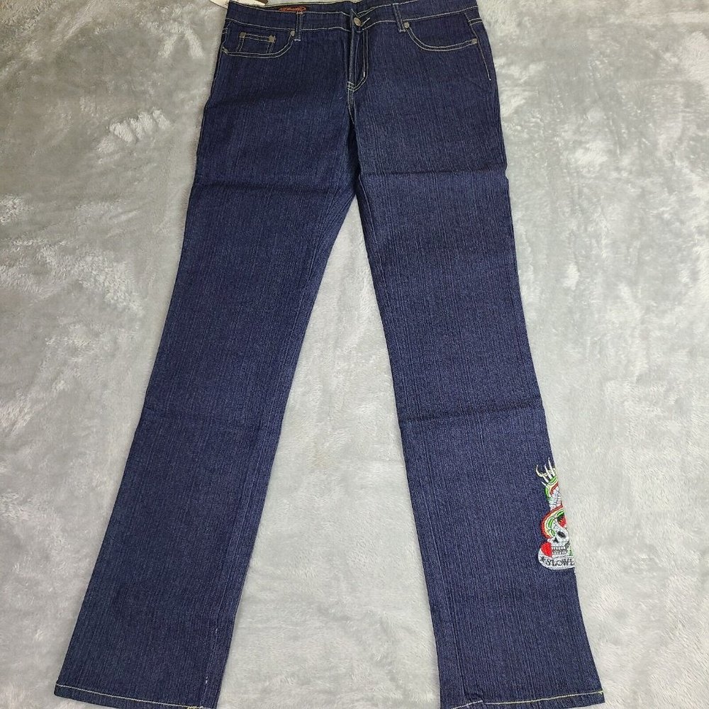 Ed Hardy by Christian Audigier Embroidered Jeans Love Kills Slowly Size 13/14